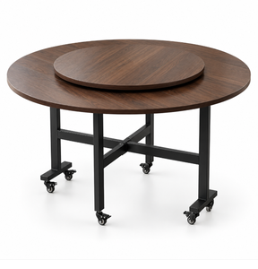 Modern Foldable Round Dining Table with Lazy Susan Drop Leaf Extendable Space Saving Table with Lockable Wheels