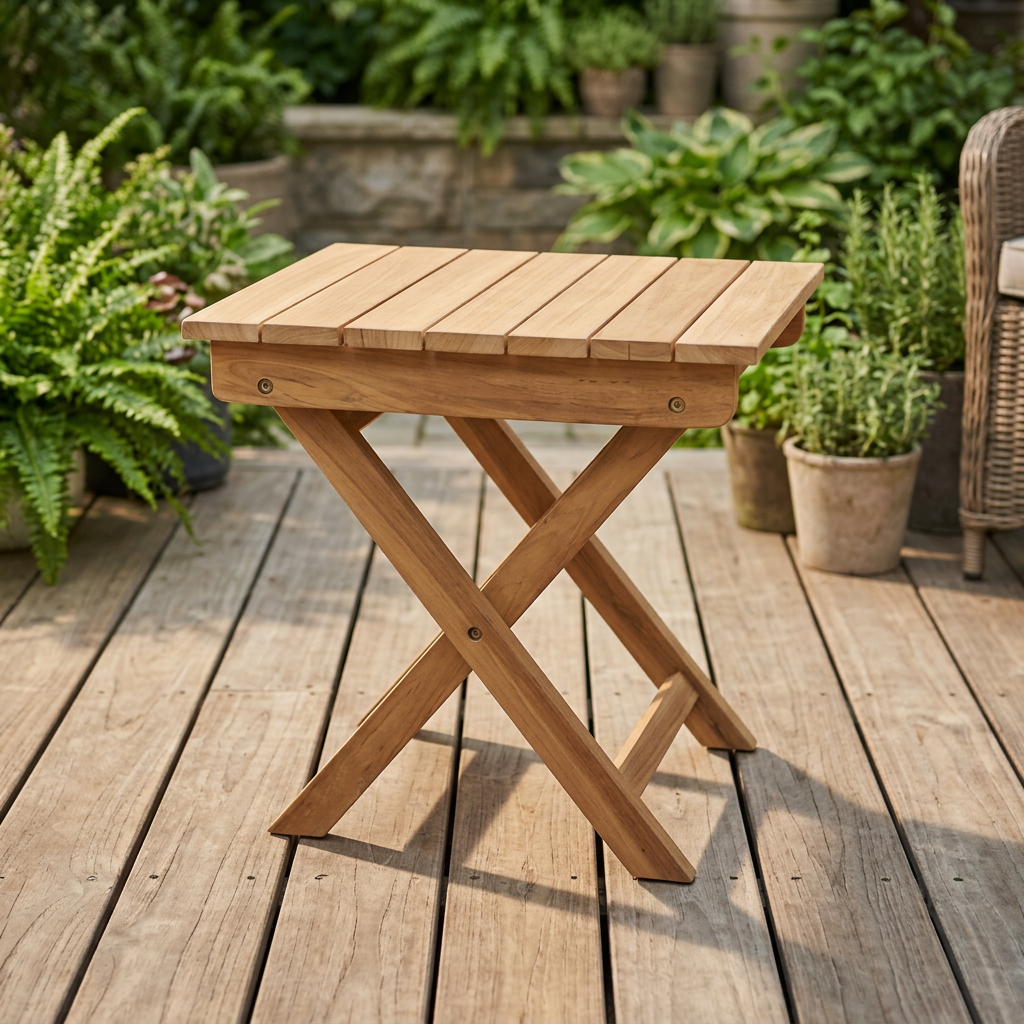 Outdoor Solid Teak Wood Water Resistant Durable Eco-Friendly Portable Multi-Function Folding Side Table Garden Patio End Table