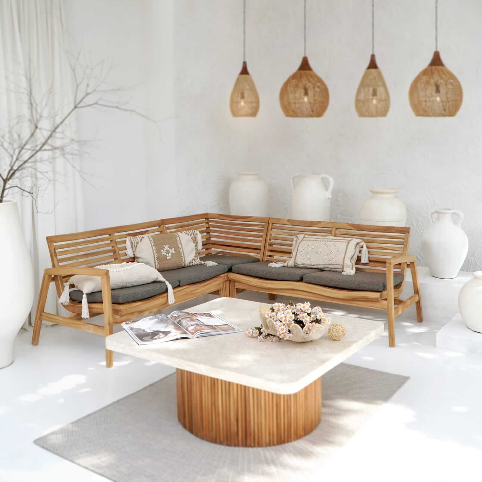 Indonesia Bali Wabi-sabi Rattan Furniture Complete Hotel Bedroom Dining Chair Set Eco Solid Wood For Hospitality Project