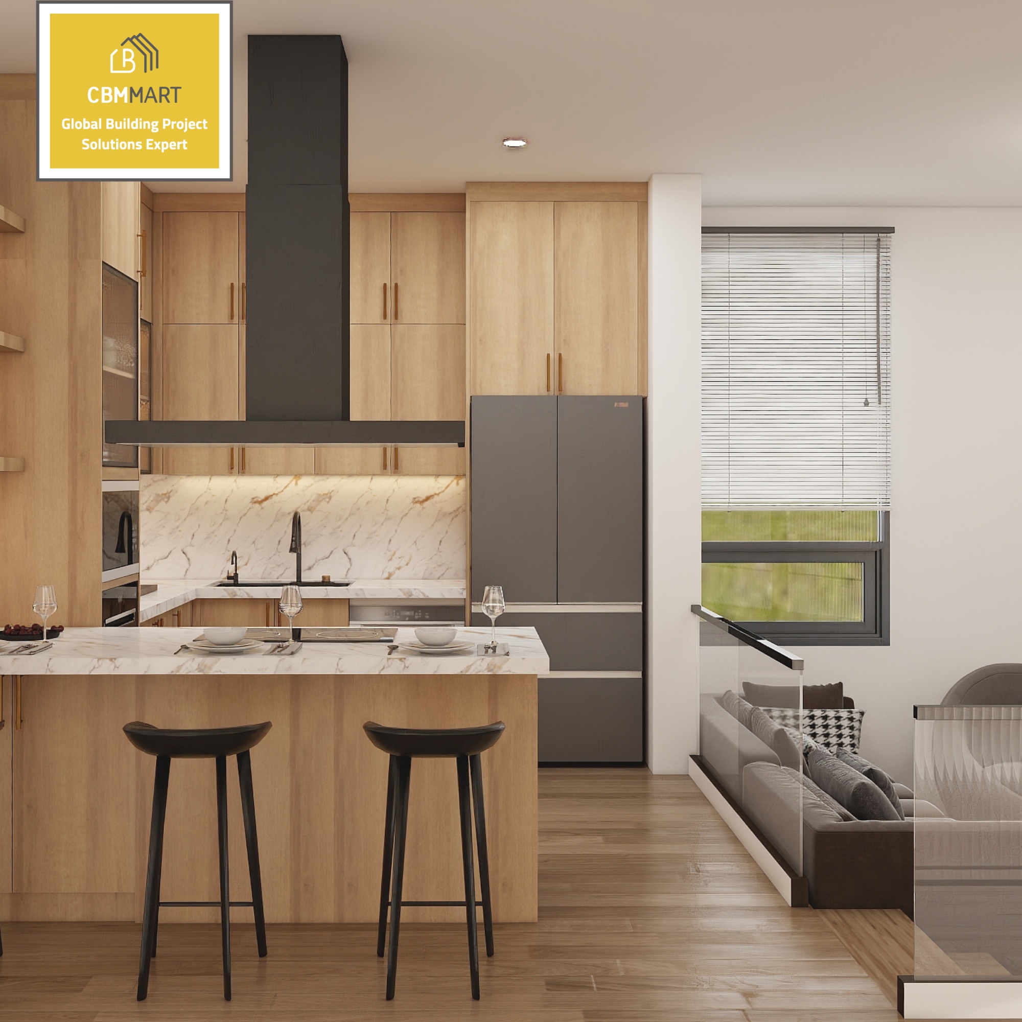 Modern White Oak Kitchen Cabinet Solid Wood Shaker Style Customized Luxury Premium Contemporary Furniture With Quartz Island