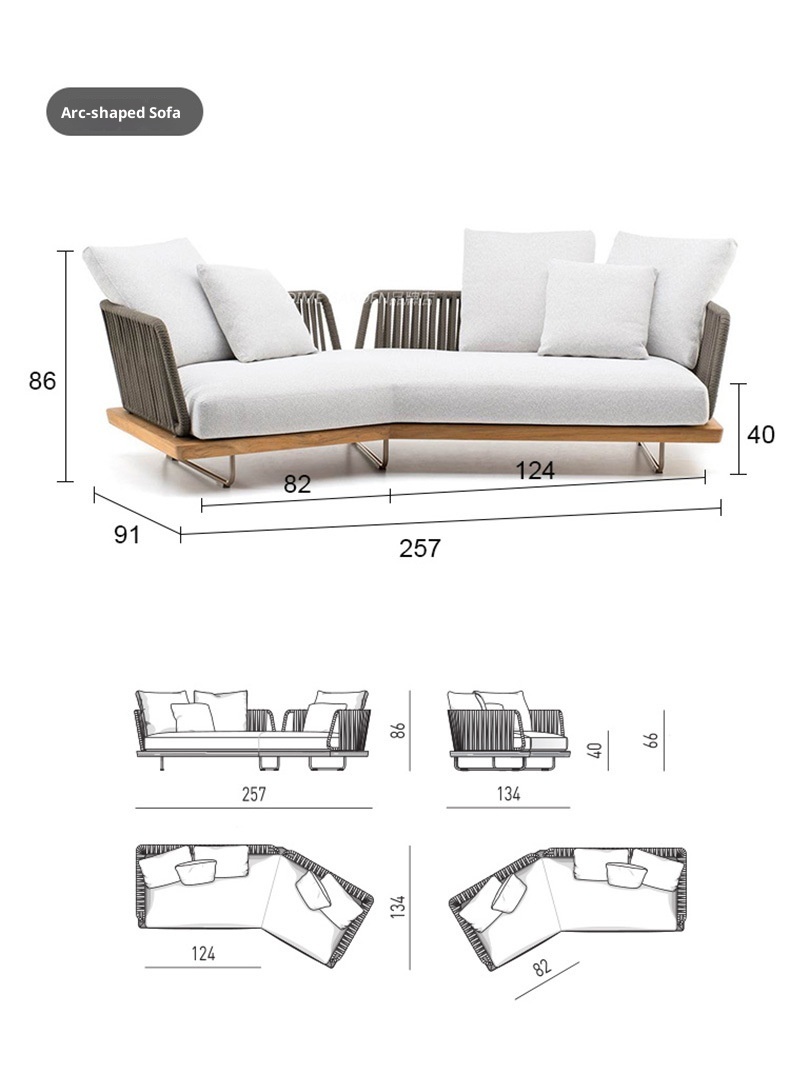 Outdoor Sofa Sunscreen Waterproof Rattan Teak 3-Seater Terrace Solid Wood Garden Coffee Table Set Furniture Customization China