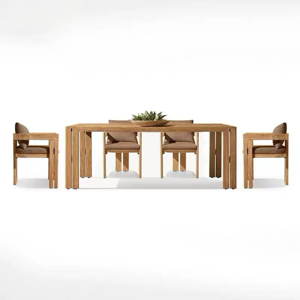 Luxury Teak Wood 6 8 10 Seater Dining Table Set Restaurant Patio Furniture Garden Outdoor Table and Chair Set for Hotel Villa