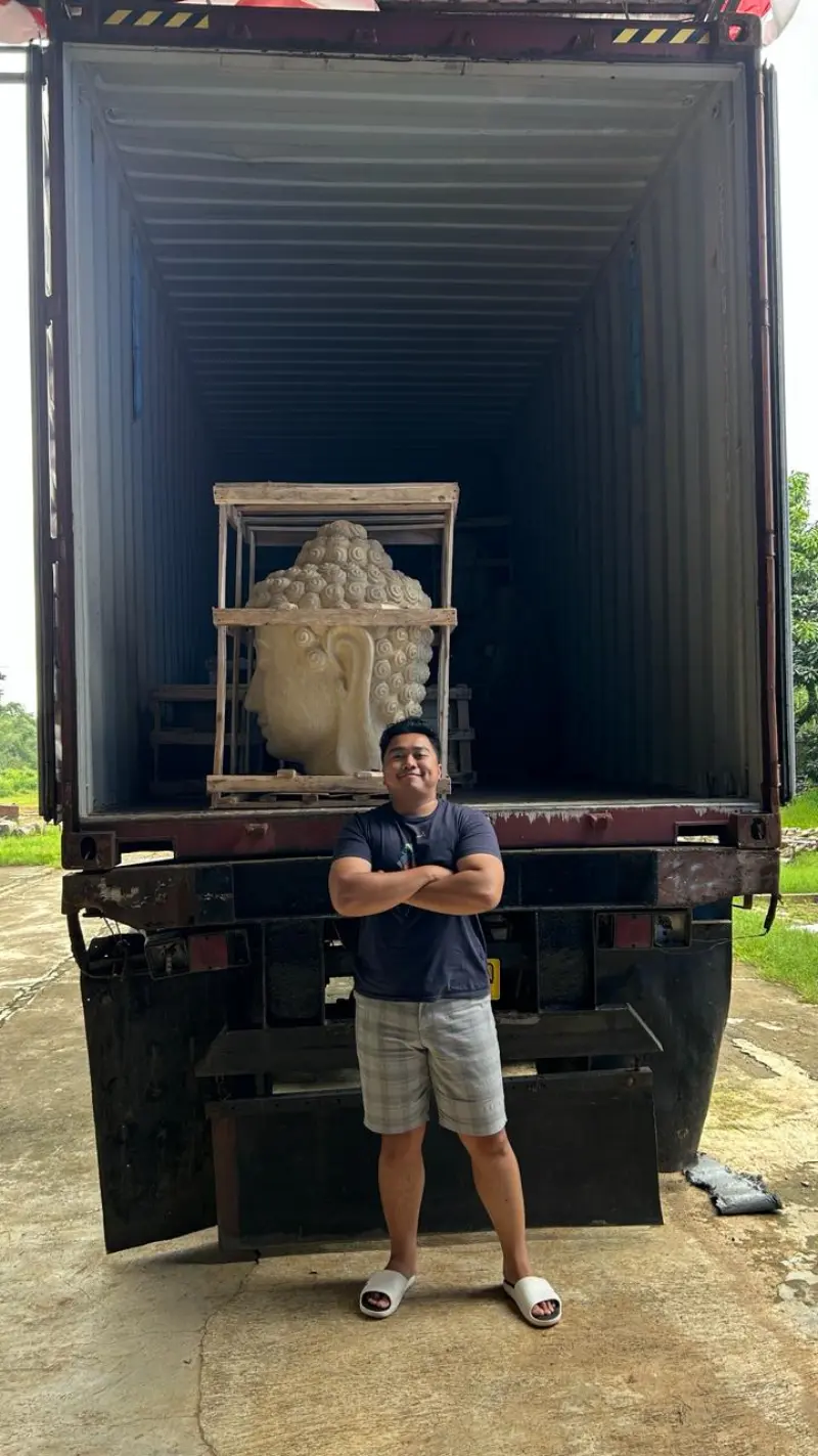 Teak furniture loaded into an export container at the Teratai workshop