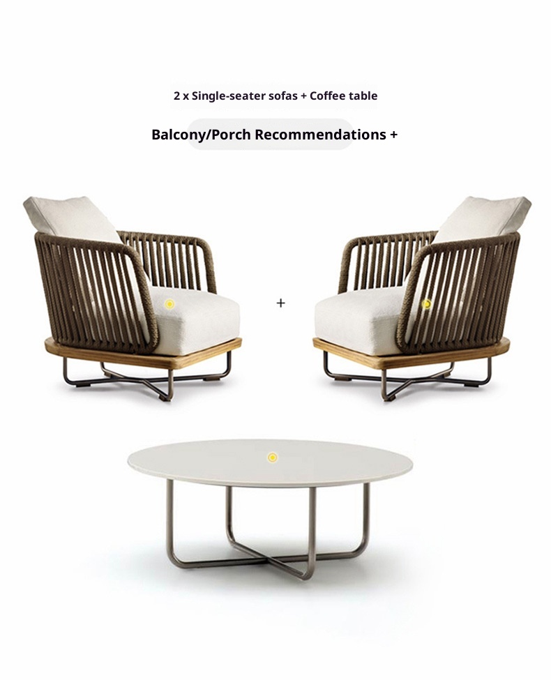 Outdoor Sofa Sunscreen Waterproof Rattan Teak 3-Seater Terrace Solid Wood Garden Coffee Table Set Furniture Customization China
