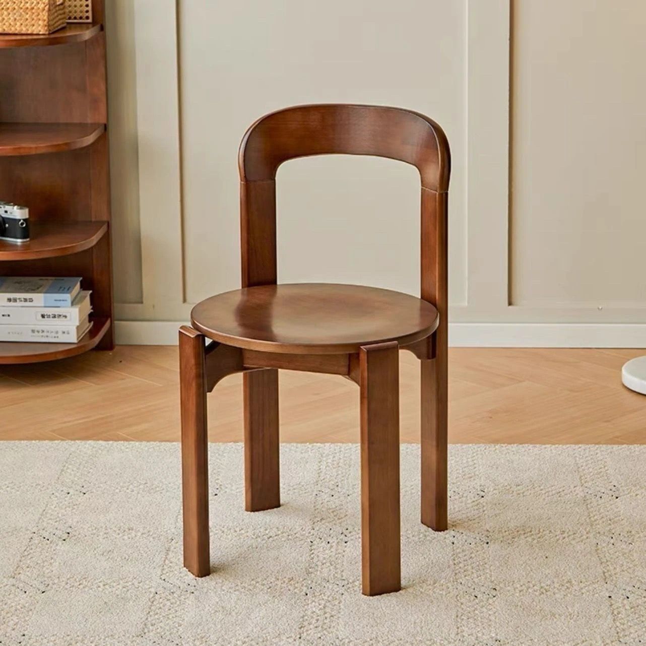 Vintage High-End Mid-century Teak Dining Chair Solid Stackable Modern Style For Home Restaurant Bedroom Gym Colorful Rey Chair