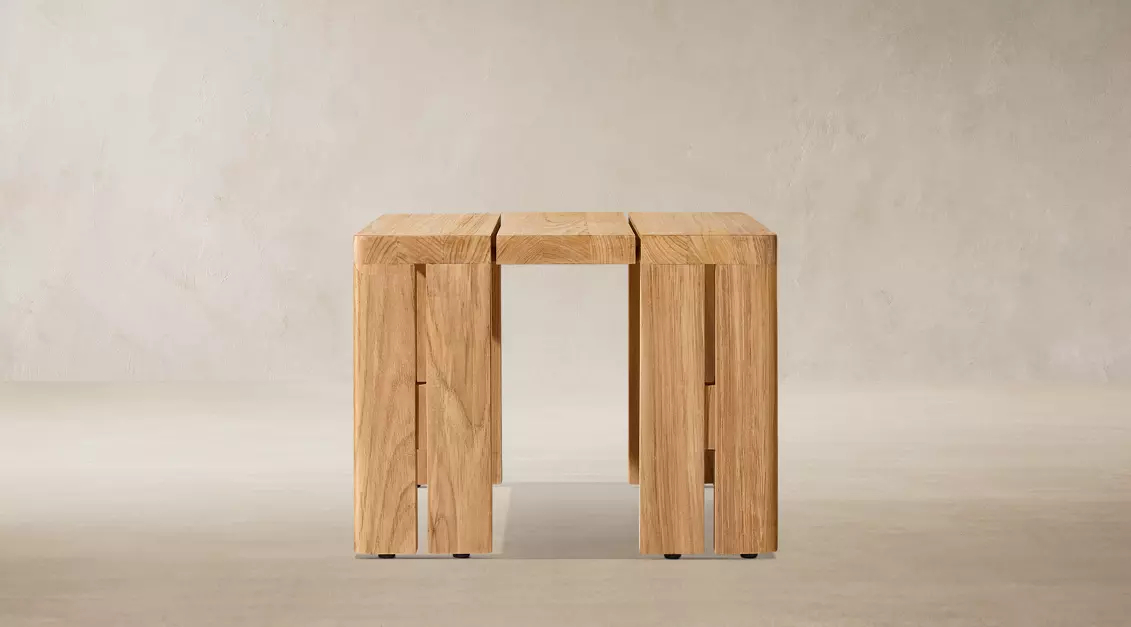 Space Saving Tropical Minimalist Grade A Teak Wood Outdoor Side Table Expertly Slatted End Table for Luxury Poolside and Balcony